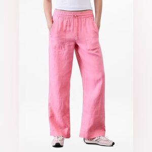Athleta Retreat Linen High Rise Wide Leg Pant in Coral